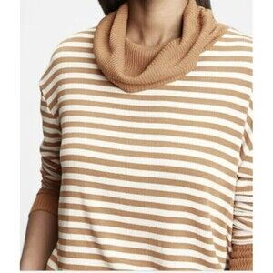 GAP Soft Spun Knit Cowl Neck Top XS Long Sleeves Striped Caramel Brown Stripe 56